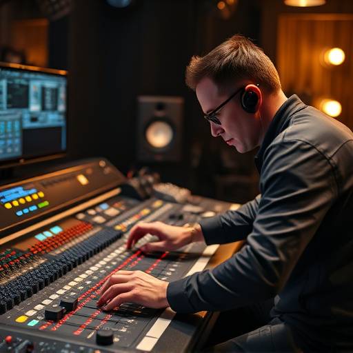 A mastering engineer carefully adjusting the controls on a high-end mastering console